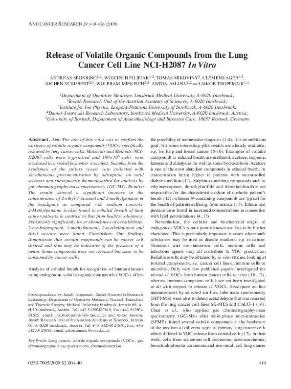 (PDF) Release of volatile organic compounds from the lung cancer cell ...