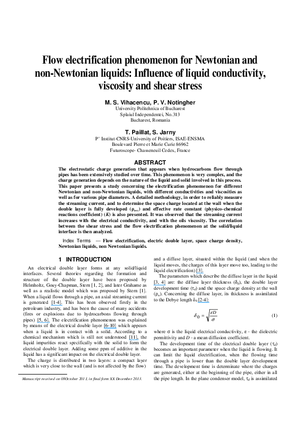 (PDF) Flow electrification phenomenon for newtonian and non-newtonian ...