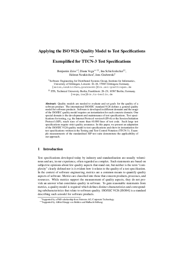 (PDF) Applying the ISO 9126 quality model to test specifications