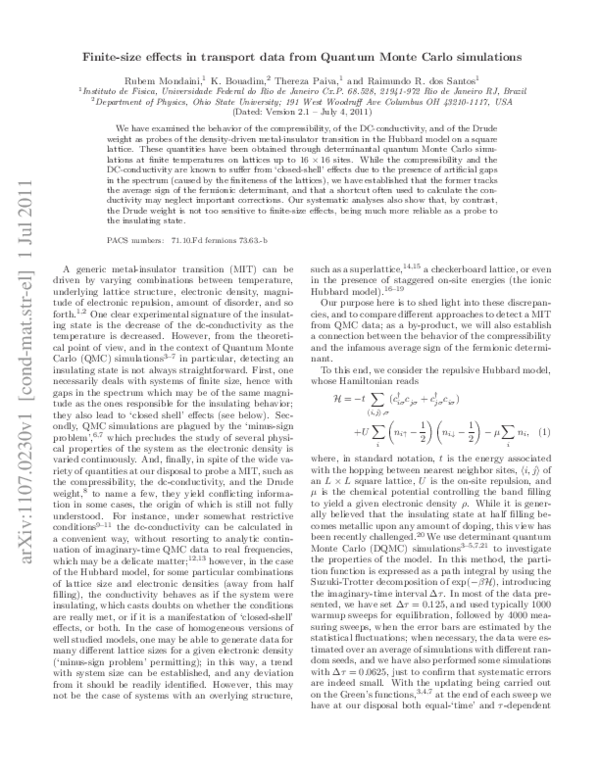 (PDF) Finite-size effects in transport data from quantum Monte Carlo ...