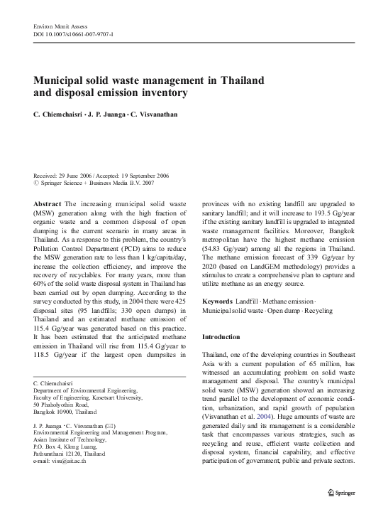 (PDF) Municipal solid waste management in Thailand and disposal ...