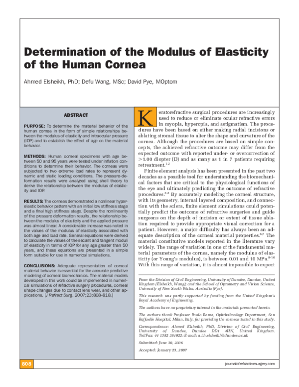 (PDF) Determination of the modulus of elasticity of the human cornea