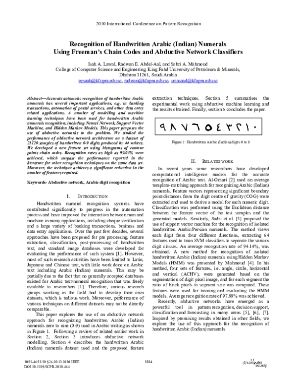 (PDF) Recognition of Handwritten Arabic (Indian) Numerals Using Freeman ...