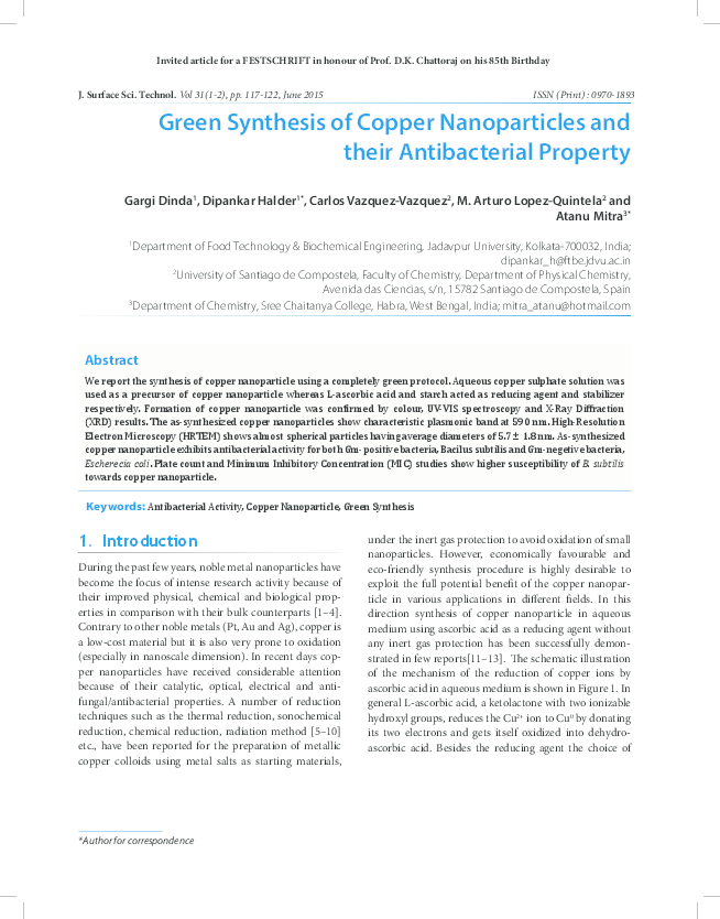 (PDF) Green Synthesis of Copper Nanoparticles and their Antibacterial ...