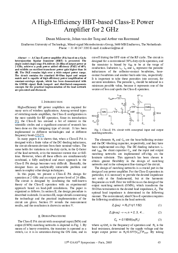 (PDF) A high-efficiency HBT-based class-E power amplifier for 2 GHz