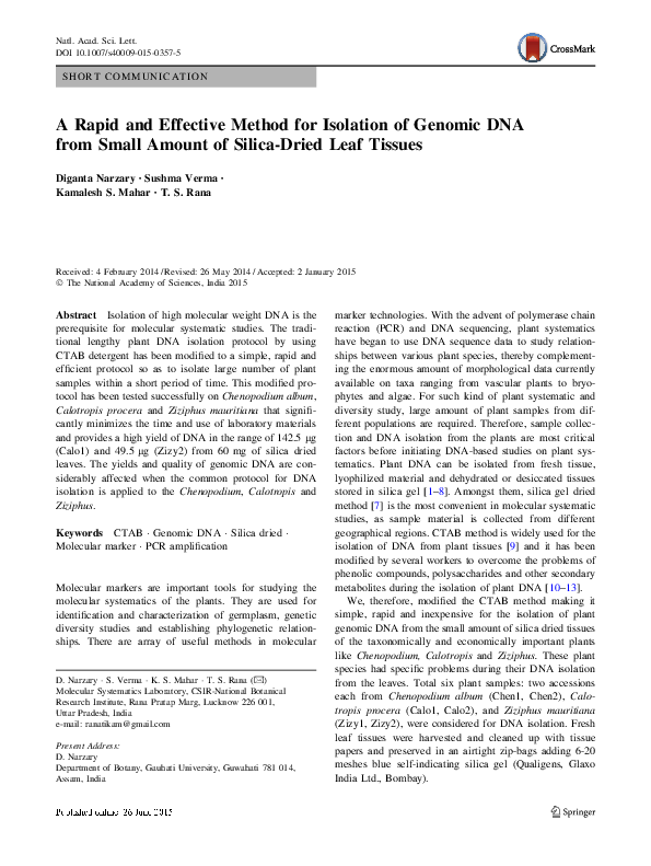 (PDF) A Rapid and Effective Method for Isolation of Genomic DNA from ...