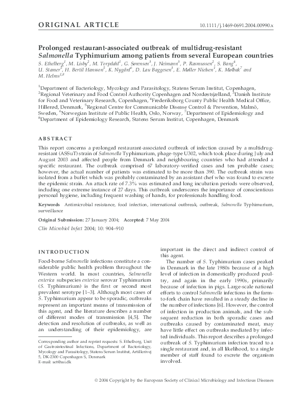 (PDF) Prolonged restaurantassociated outbreak of multidrugresistant Salmonella Typhimurium