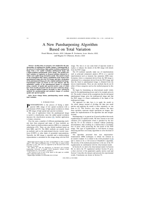 (PDF) A New Pansharpening Algorithm Based on Total Variation