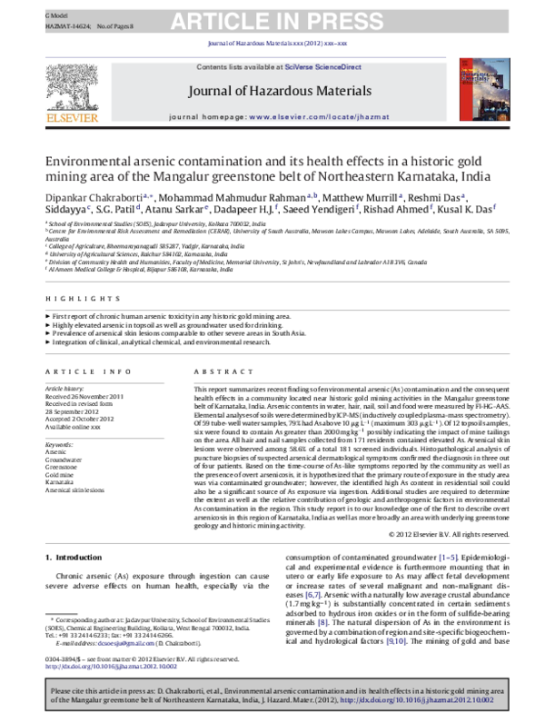 (PDF) Environmental arsenic contamination and its health effects in a ...