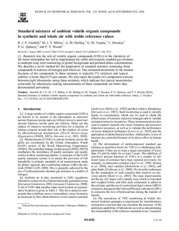 (PDF) Standard mixtures of ambient volatile organic compounds in ...