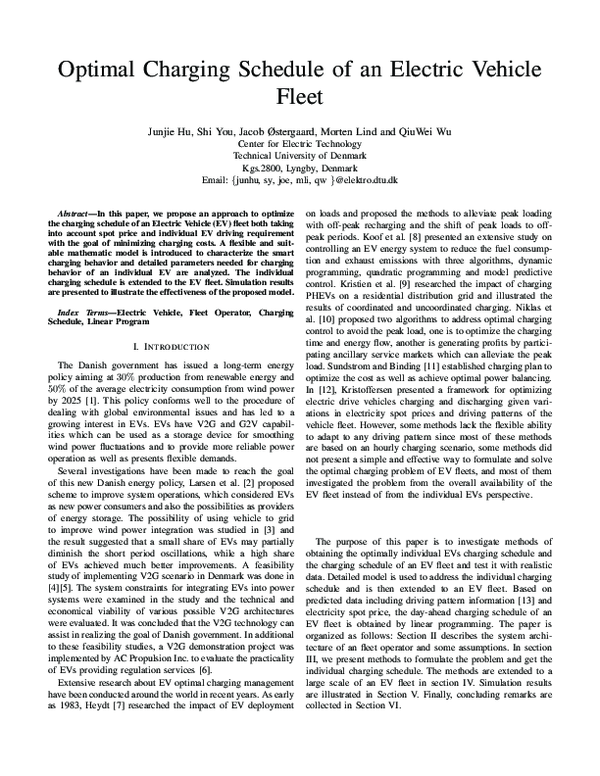 (PDF) Optimal charging schedule of an electric vehicle fleet