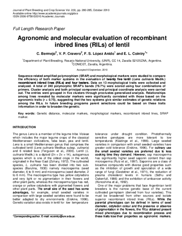(PDF) Agronomic and molecular evaluation of recombinant inbred lines ...
