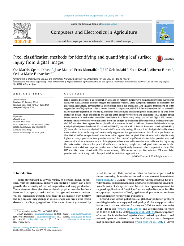 (PDF) Pixel classification methods for identifying and quantifying leaf ...