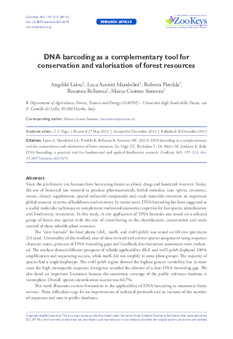 (PDF) DNA barcoding as a complementary tool for conservation and ...