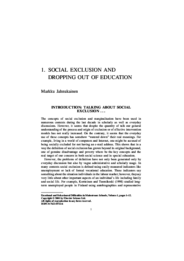 (PDF) Social exclusion and dropping out of education