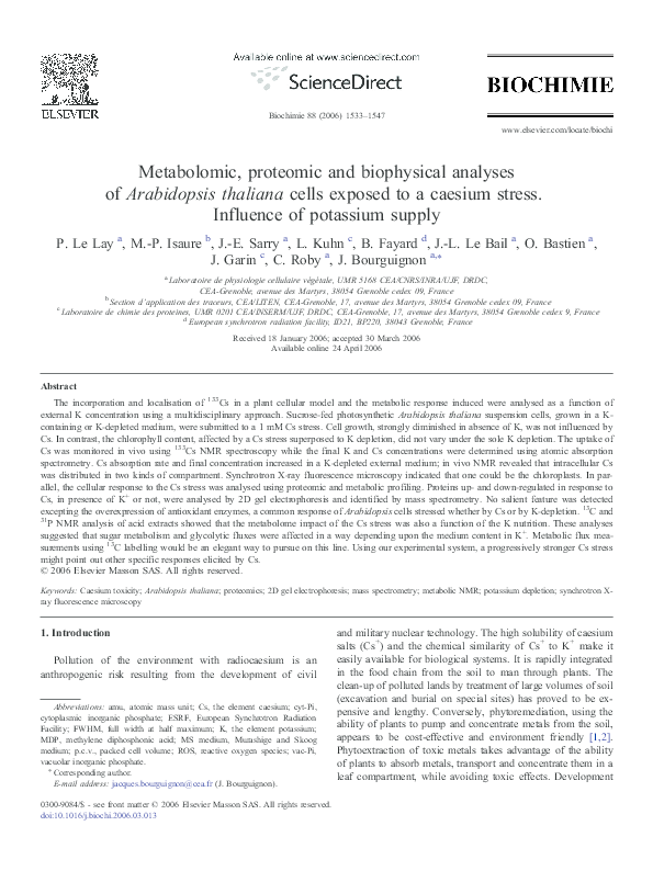 (PDF) Metabolomic, proteomic and biophysical analyses of Arabidopsis ...