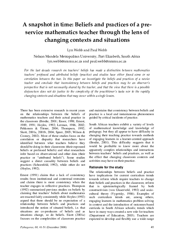 (PDF) A snapshot in time Beliefs and practices of a preservice