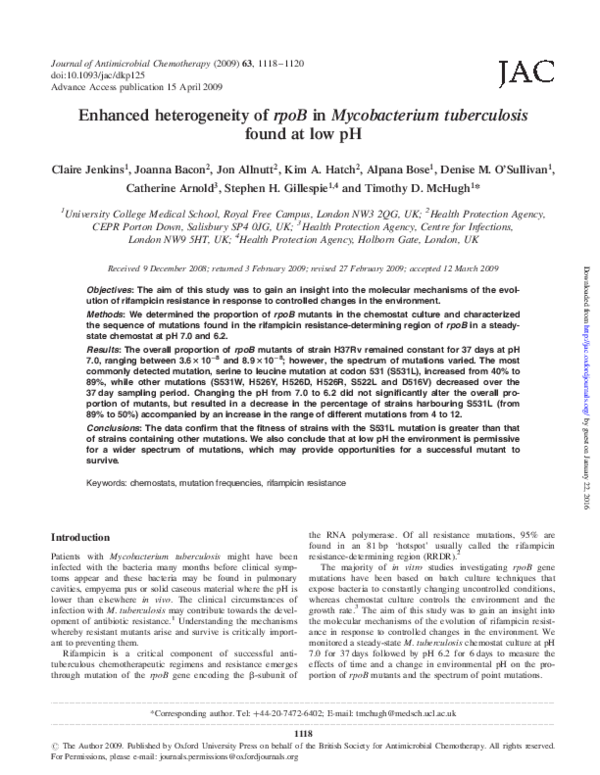 (PDF) Enhanced heterogeneity of rpoB in Mycobacterium tuberculosis ...