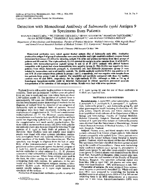 (PDF) Detection with monoclonal antibody of Salmonella typhi antigen 9 ...