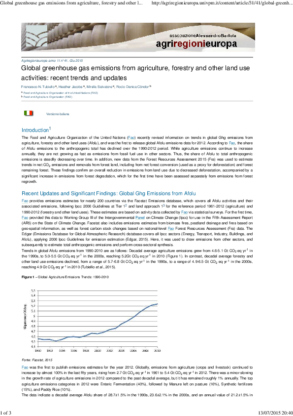 (PDF) Global greenhouse gas emissions from agriculture, forestry and ...