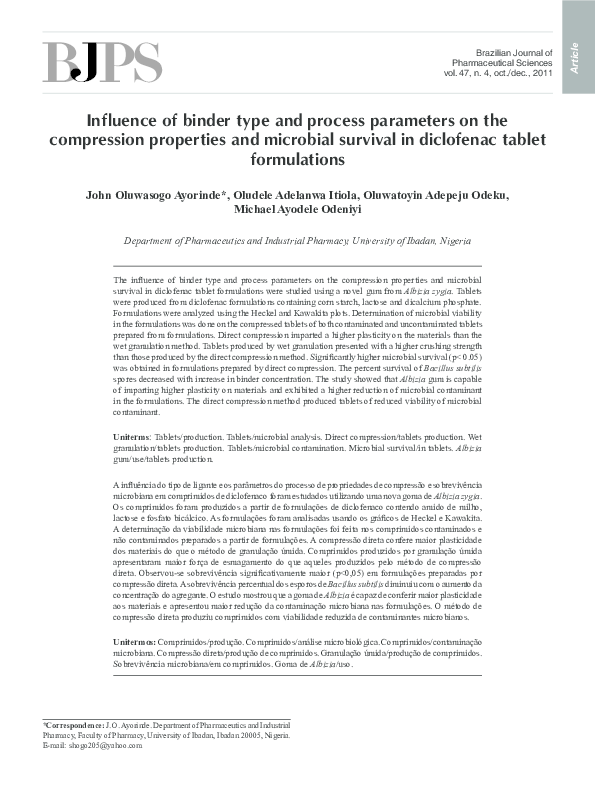 (PDF) Influence of binder type and process parameters on the ...