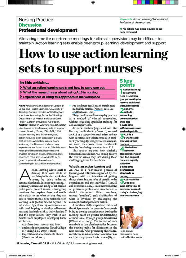 (PDF) How to use action learning sets to support nurses