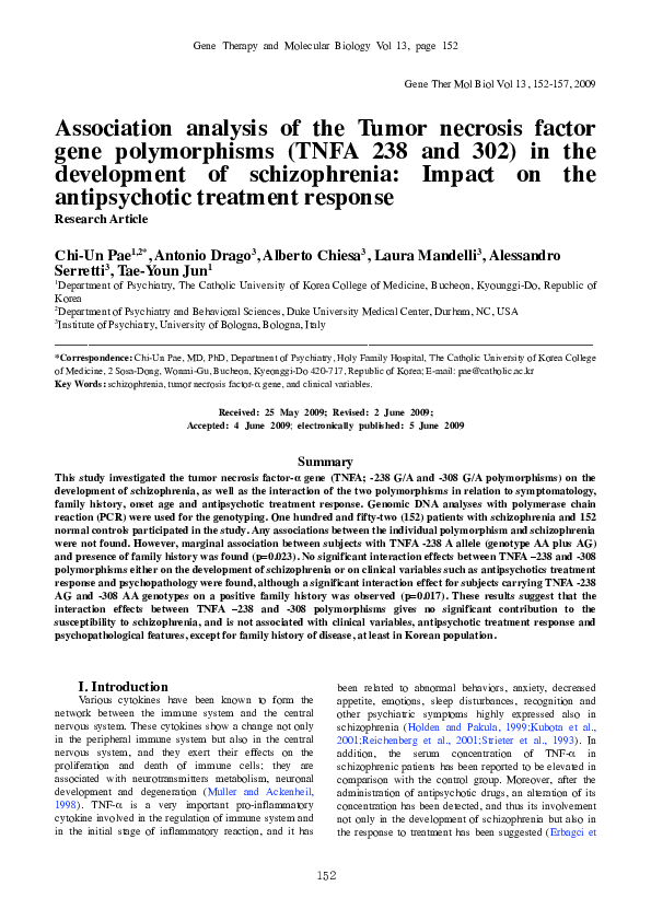 (PDF) Association analysis of the Tumor necrosis factor gene ...