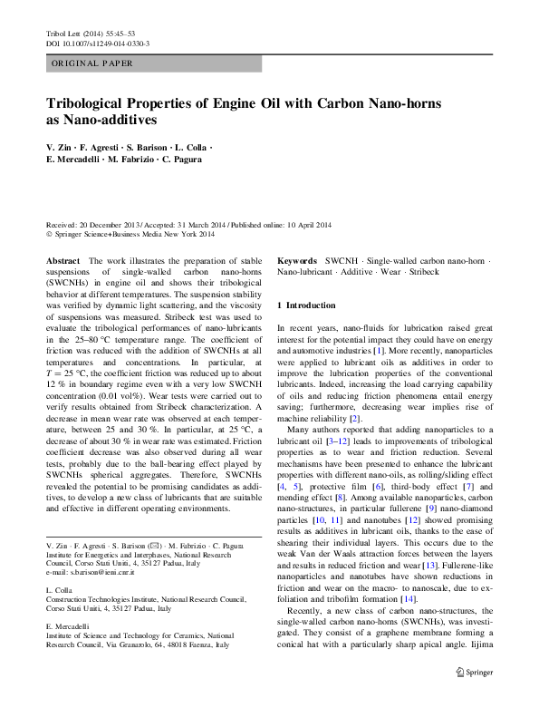 (PDF) Tribological Properties of Engine Oil with Carbon Nano-horns as ...