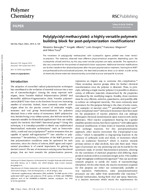 (PDF) Poly(glycidyl methacrylate) a highly versatile polymeric