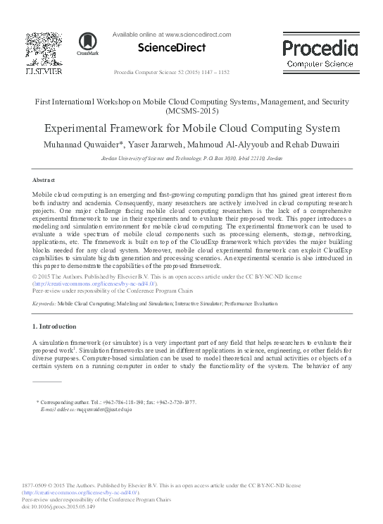 (PDF) Experimental Framework for Mobile Cloud Computing System