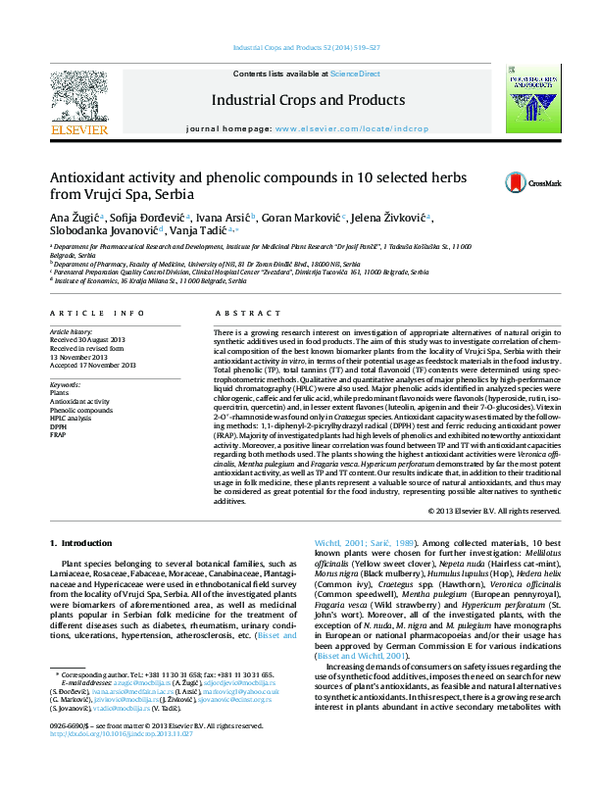 (PDF) Antioxidant activity and phenolic compounds in 10 selected herbs ...