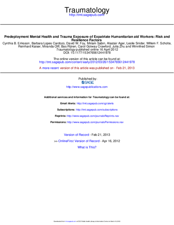 (PDF) Pre-deployment Mental Health and Trauma Exposure of Expatriate ...