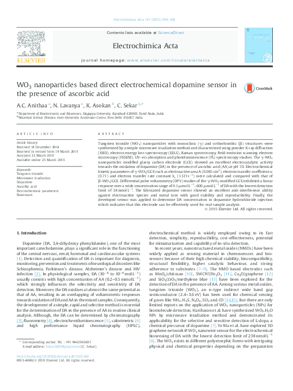 (PDF) WO3 nanoparticles based direct electrochemical dopamine sensor in ...