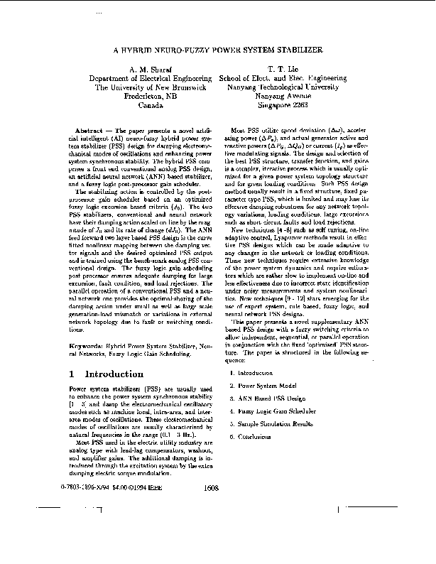 (PDF) A hybrid neuro-fuzzy power system stabilizer