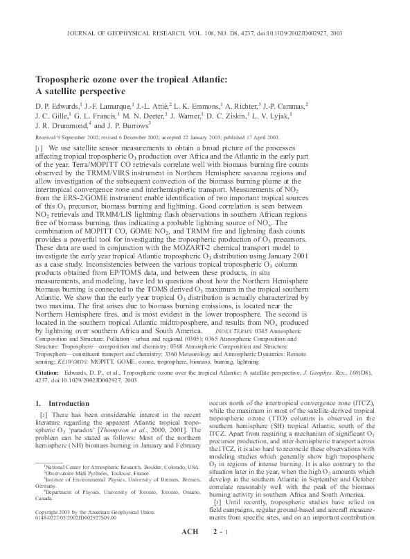 (PDF) Tropospheric ozone over the tropical Atlantic: A satellite ...