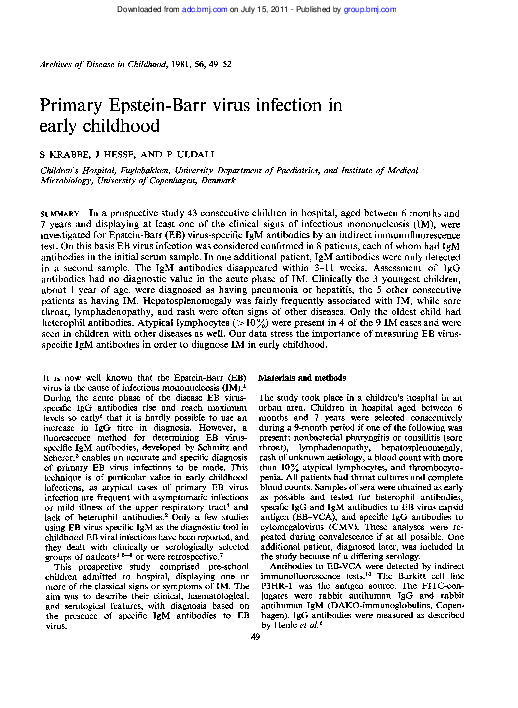 (PDF) Primary Epstein-Barr virus infection in early childhood