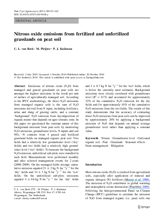 (PDF) Nitrous oxide emissions from fertilized and unfertilized ...