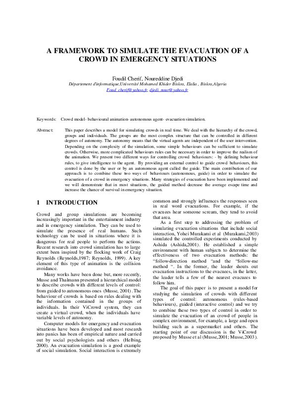 (PDF) A Framework to Simulate the Evacuation of a Crowd in Emergency ...