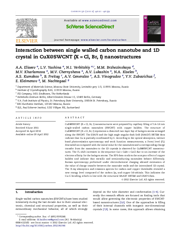 (PDF) Interaction between single walled carbon nanotube and 1D crystal ...