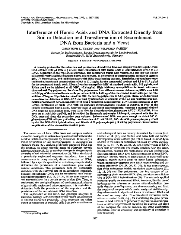 (PDF) Interference of humic acids and DNA extracted directly from soil ...