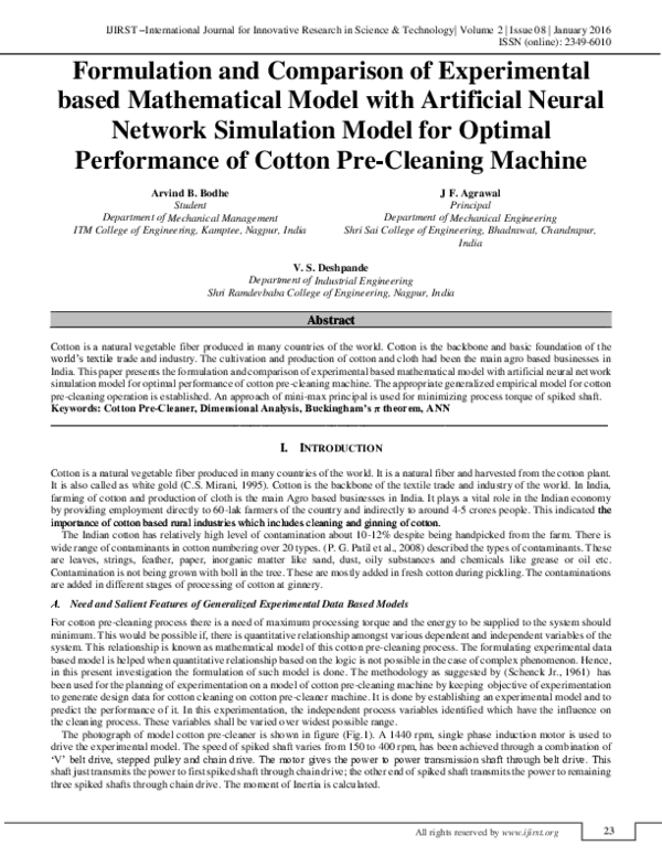 (PDF) Formulation and Comparison of Experimental Based Mathematical ...