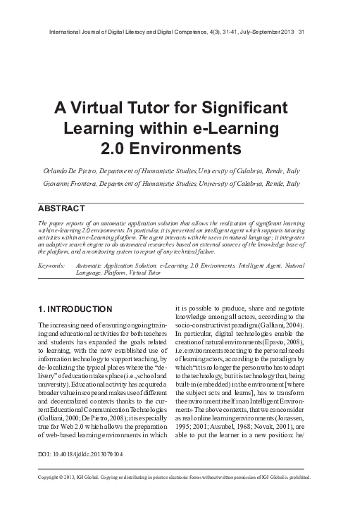 (PDF) A Virtual Tutor for Significant Learning within e-Learning 2.0 ...