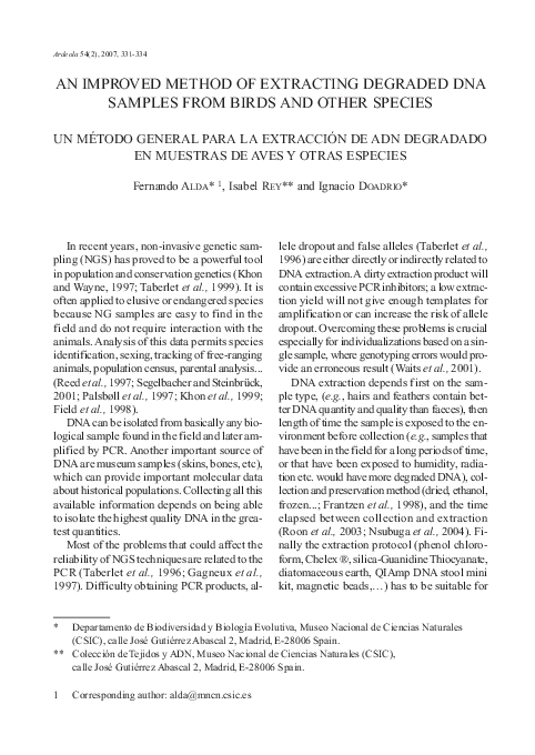 (PDF) An improved method of extracting degraded DNA samples from birds ...