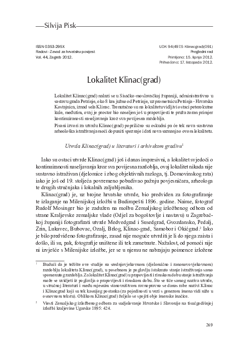 (PDF) The site Klinac(grad) (Summary)