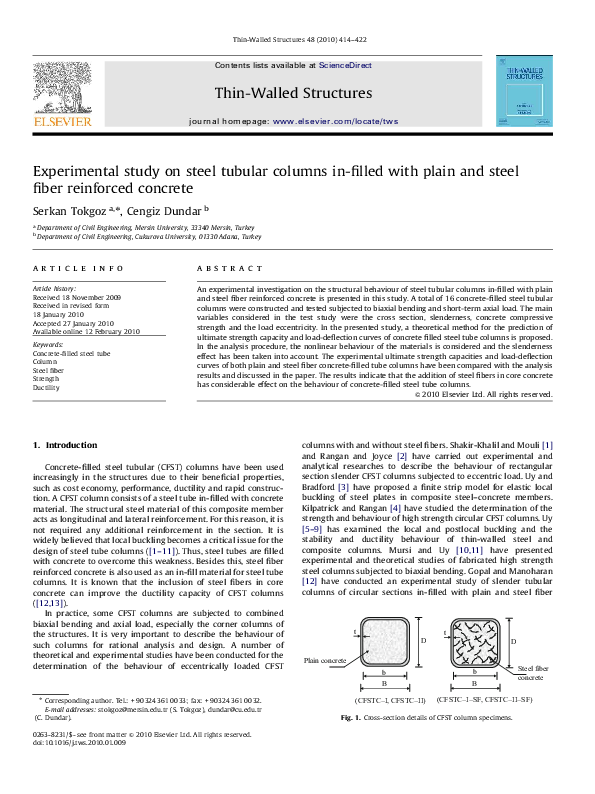 (PDF) Experimental study on steel tubular columns in-filled with plain ...