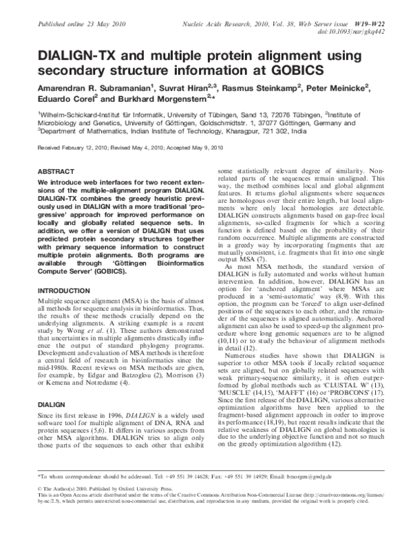 DIALIGN-TX and multiple protein alignment using secondary structure ...
