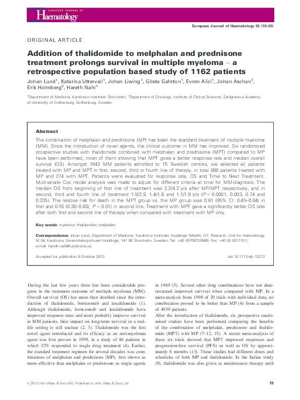 (PDF) Addition of thalidomide to melphalan and prednisone treatment ...