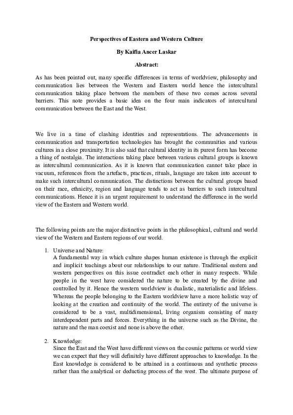 (DOC) Perspectives of Eastern and Western Culture
