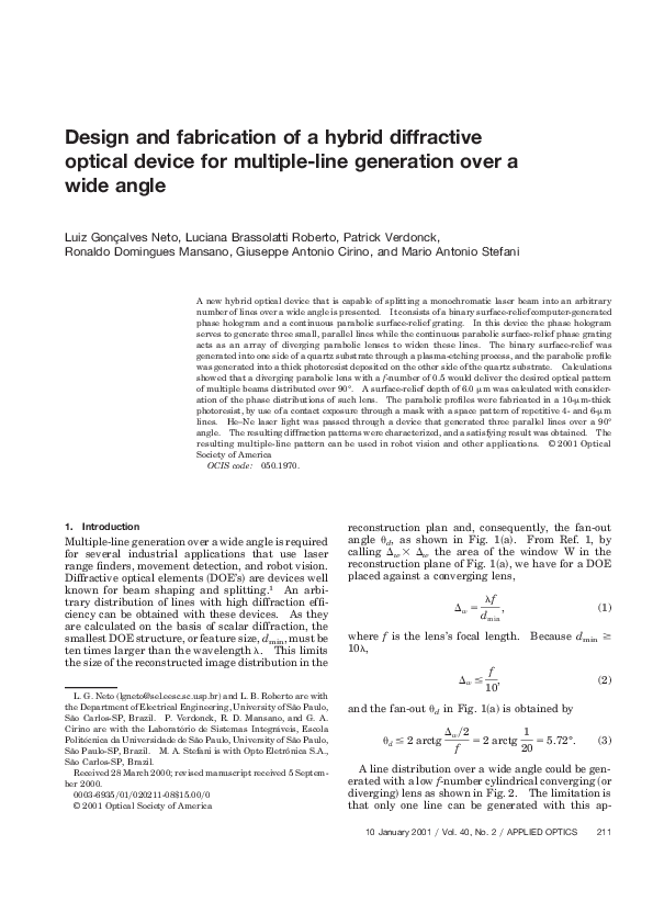 (PDF) Design and Fabrication of a Hybrid Diffractive Optical Device for ...