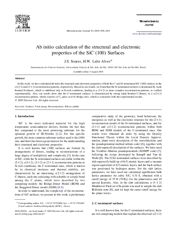 (PDF) Ab initio calculation of the structural and electronic properties ...